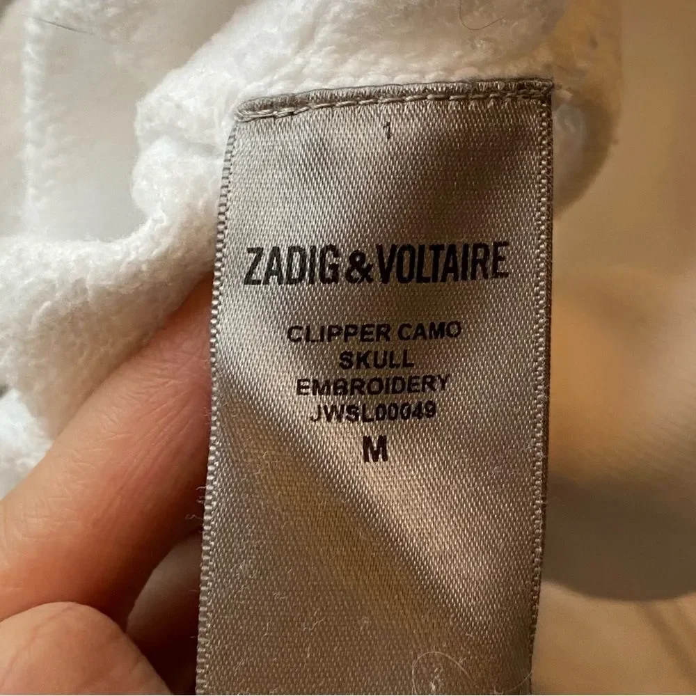 Zadig & Voltaire White Clipper Camo Skull Metallic Embroidery Hoodie Size Medium